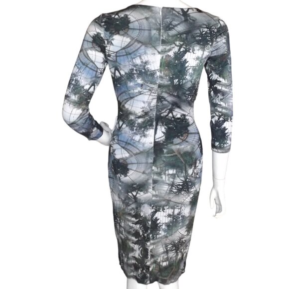 ESCADA Dress,  36/US 6, Elmonde/Forest print, Gathered Waist, Trees/Atrium, Zip - Picture 8 of 15